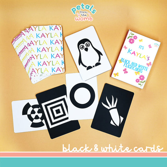 Personalised Gift Black & White Flashcards for newborn visual stimulus baby shower