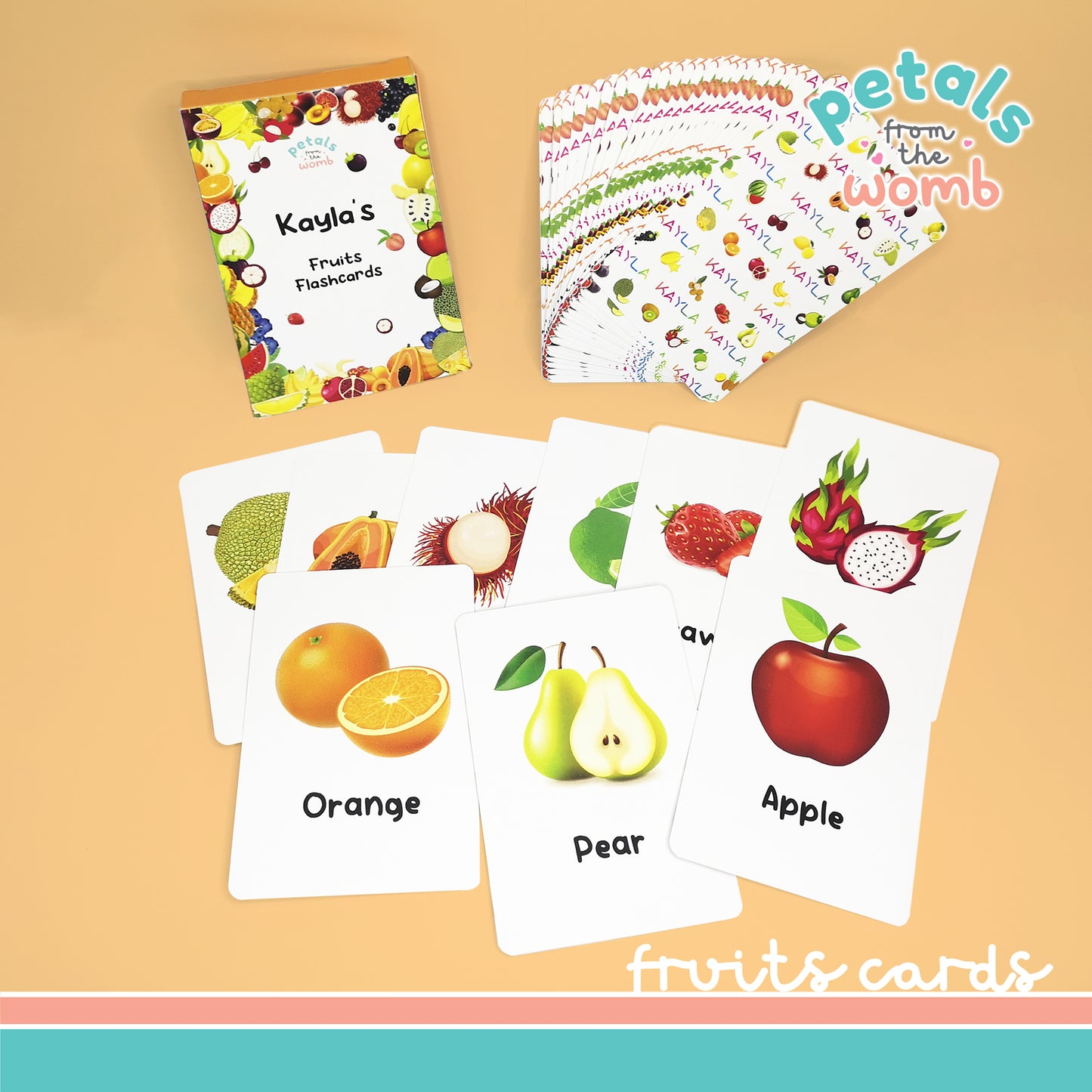 Personalised Fruits Flashcards Educational Gift for Toddlers